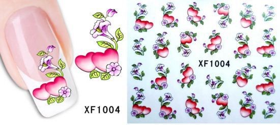Наклейки для дизайна ногтей Цветочки+Сердечки 1004