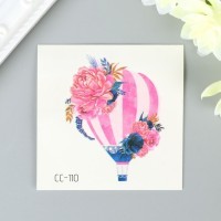 Татуировка на тело цветная Воздушный шар с цветами 6х6 см