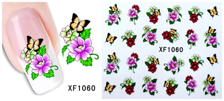 Наклейки для дизайна ногтей Цветочки, бабочки 1060