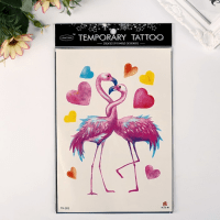 Татуировка на тело цветная Влюблённые фламинго 21х15 см